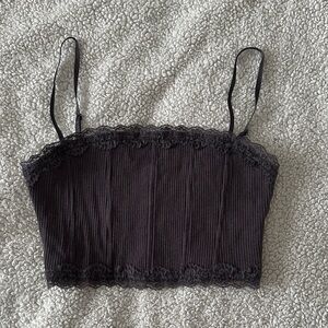 Garage Black Ribbed Lace Trim Top